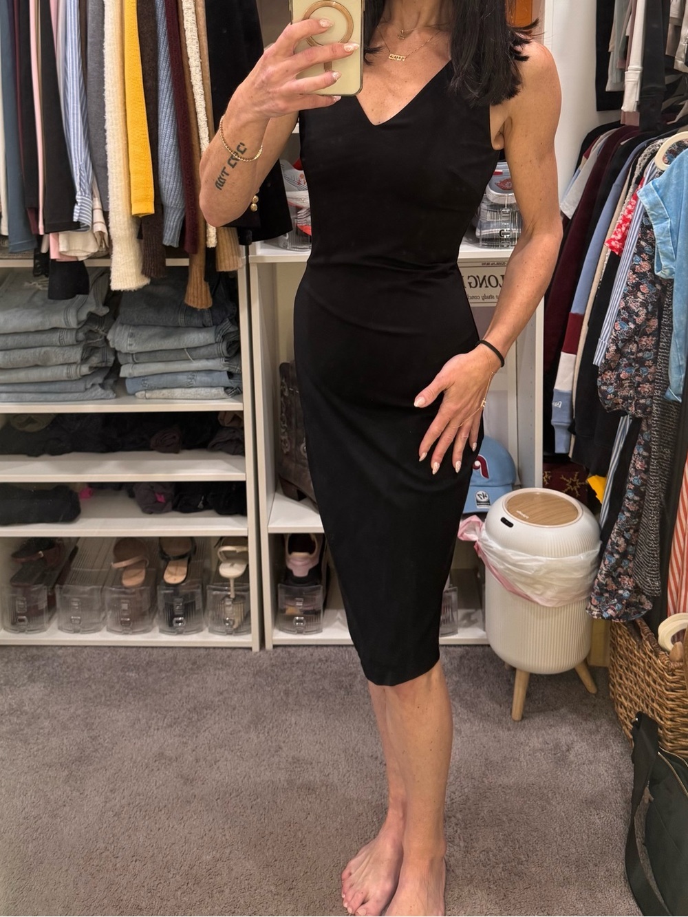 WHBM The Aura Collection Black LBT V-Neck Bodycon Dress size 0